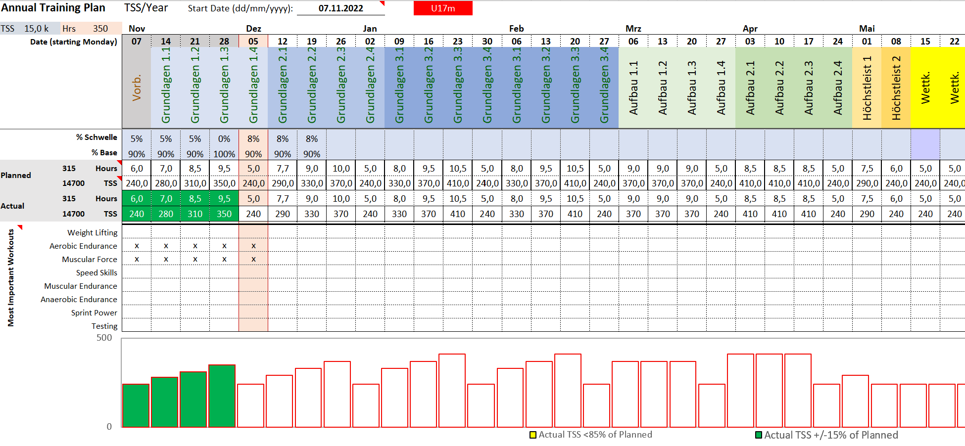 Jahrestrainingsplan mit Excel. Zyklisierung vorausplanen.